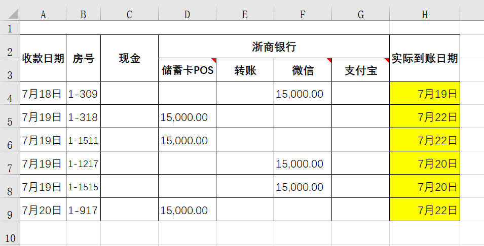 计算日期_Excel日期区间金额统计_Excel实际到账日期计算