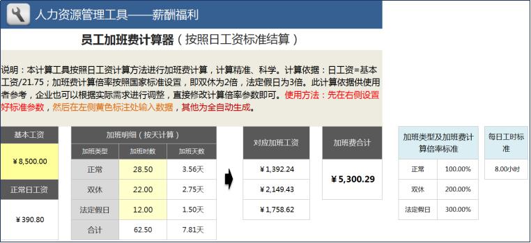 天数日期计算器_春节值班加班费计算_双休单休大小周加班费计算