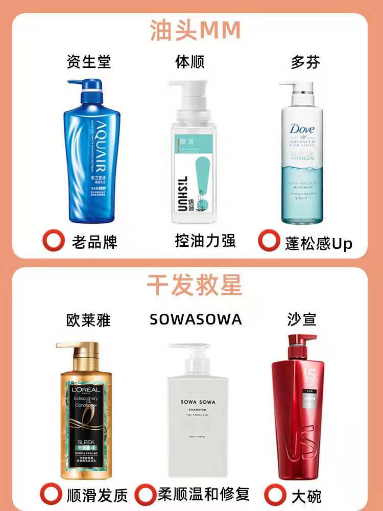 洗发水测评 资生堂欧莱雅sowa sowa 滋源沙宣pola阿道夫袋鼠多分体顺控油蓬松顺滑修复_洗发水选择