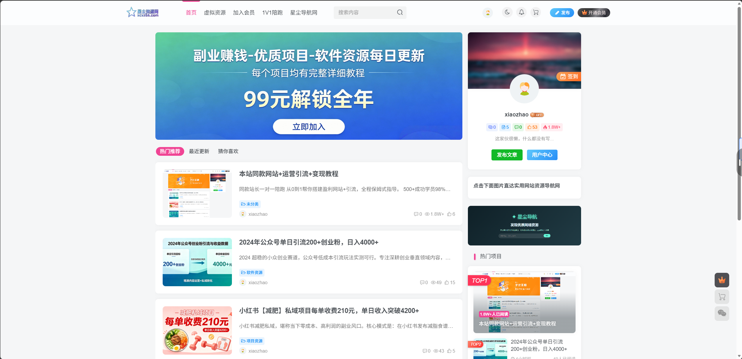 本站同款网站+运营引流+变现教程-星尘资源网