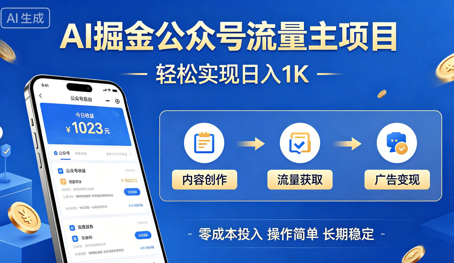 AI掘金公众号流量主项目，轻松实现日入1K-星尘资源网